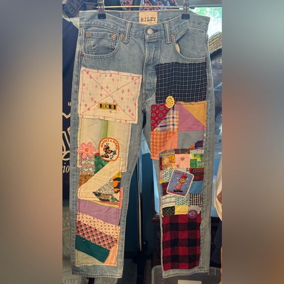 Free People Colorful Patchwork Straight Leg Jeans - Picture 8 of 16